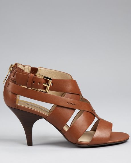 Michael Kors Michael Sandals Zoe Strappy Mid Heel in Brown (dark ...