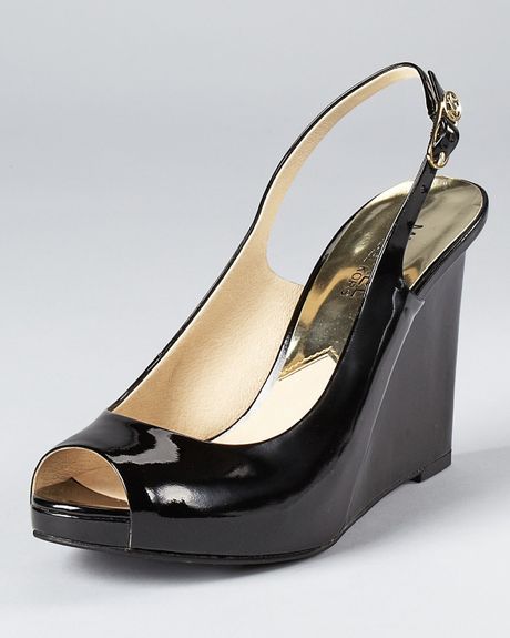 michael kors kacie wedges in black electric pink patent michael kors kacie wedges in black electric pink patent