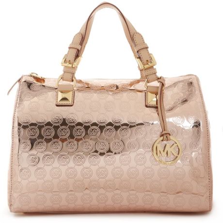 Michael Kors Jet Set Monogram Grayson Satchel in Gold (rose gold) - Lyst