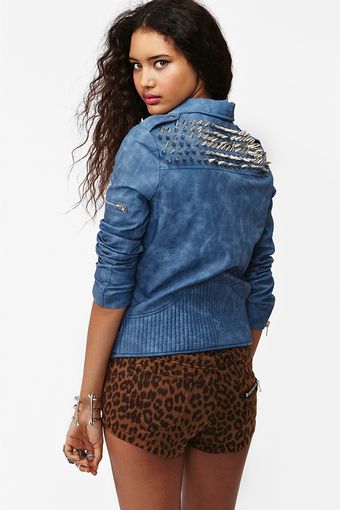 Nasty Gal Spiked Moto Jacket Blue - Lyst