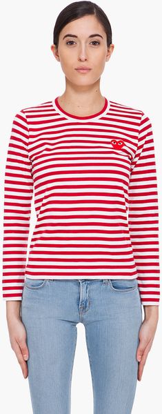 Play Comme Des Garçons Red Striped T-shirt - Lyst