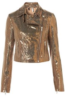 Topshop Bronze Snake Effect Biker Jacket - Lyst