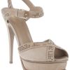 Yves Saint Laurent Studded Peep Toe Sandal in Beige - Lyst