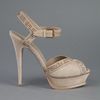 Yves Saint Laurent Studded Peep Toe Sandal in Beige - Lyst
