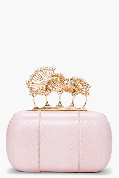 Alexander Mcqueen Pale Pink Whipsnake Clutch in Pink - Lyst
