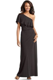 DKNY One Shouder Short Sleeve Ruffle Maxi - Lyst