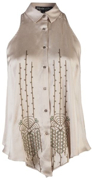 Elizabeth And James Sleeveless Silk Blouse in Beige - Lyst