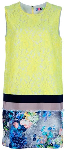 Msgm Sleeveless Shift Dress in Blue (yellow) - Lyst