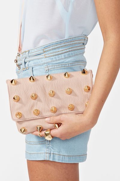 Nasty Gal Empire Leather Clutch in Pink (blush) - Lyst