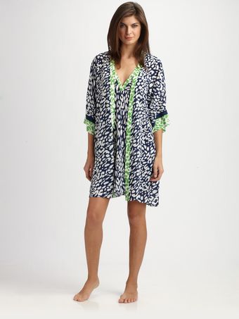 Oscar De La Renta Sleepwear Printed Georgette Short Wrap - Lyst