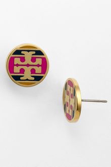 Tory Burch Stripe Logo Stud Earrings - Lyst