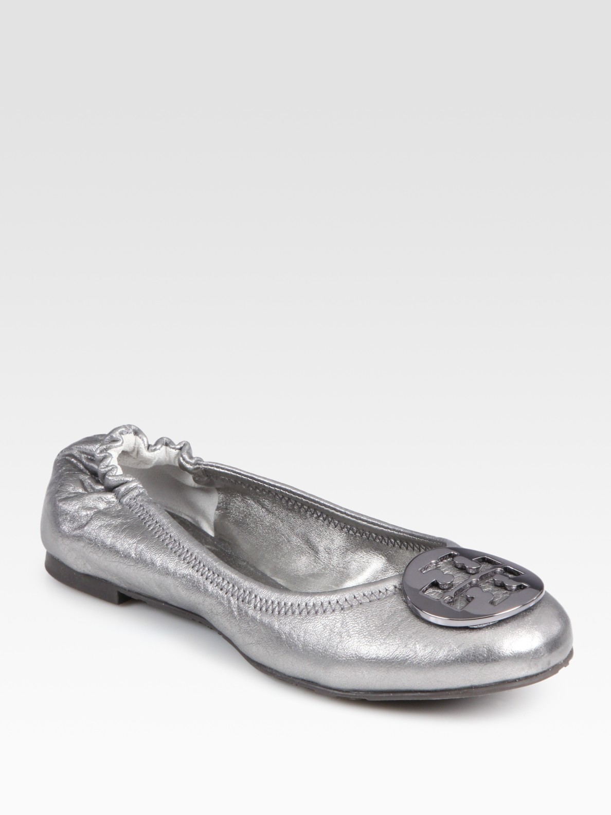tory burch metallic reva ballet flat silver
