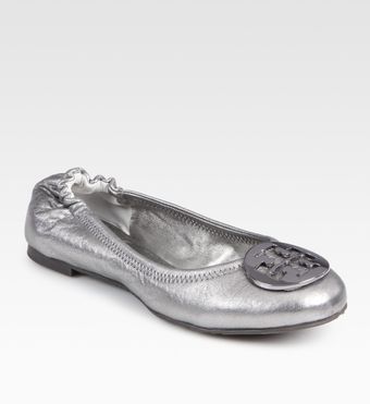  Reva Metallic Pebbled Leather Logo Ballet Flats 