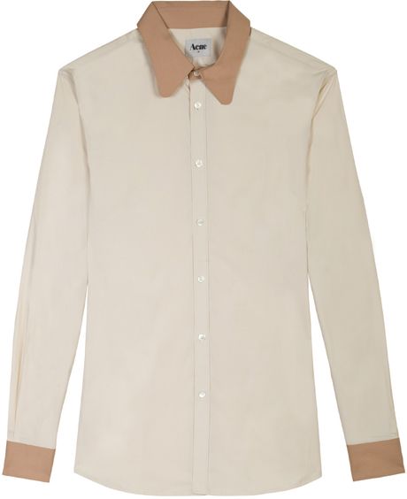 Acne Bailey Contrast Shirt in Beige for Men - Lyst
