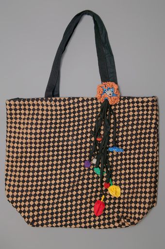  Elsa Checkered Tote Black and Tan 