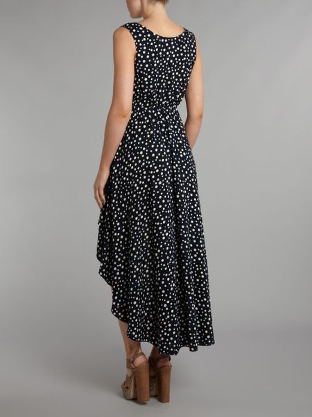 Ax Paris Ax Paris Polka Dot Drop Back Dress In Blue Navy Lyst