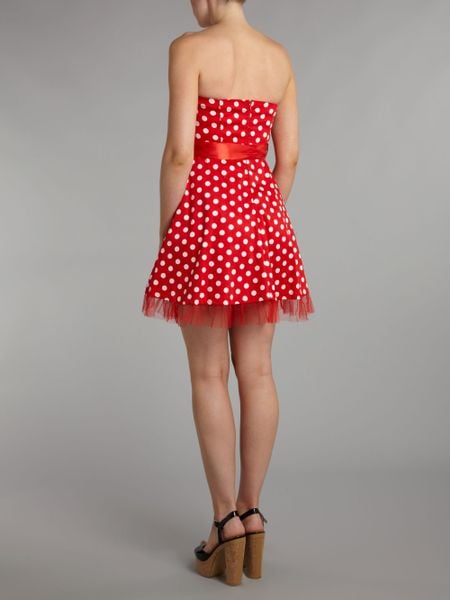 Ax Paris Ax Paris Polka Dot Dress With Ribbon Belt In Red Lyst