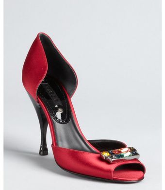 Celine Ruby Satin Jeweled Peep Toe Dorsay Pumps - Lyst