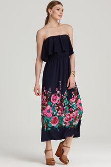 DKNY Strapless Ruffle Maxi Dress - Lyst