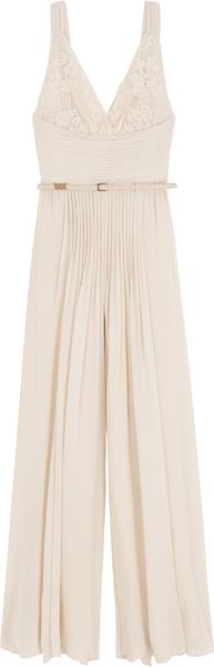 Elie Saab Lace Top Silk Skirt Dress 7 in Beige - Lyst