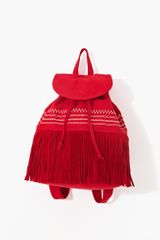 Nasty Gal Mojave Fringe Backpack Red