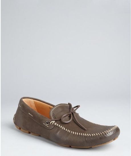 Prada Grey Leather Bow Loafers in Gray for Men (grey) - Lyst