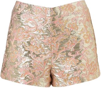 Topshop Floral Metallic Pink Shorts - Lyst