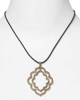  Lauren By Ralph Lauren Golden Kashmir Double Pendant Leather Necklace 