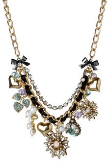 Betsey Johnson Gold Tone Flower Multi Charm Frontal Necklace - Lyst