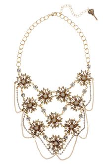 Betsey Johnson Gold Tone Multi Flower Link Frontal Statement Necklace - Lyst