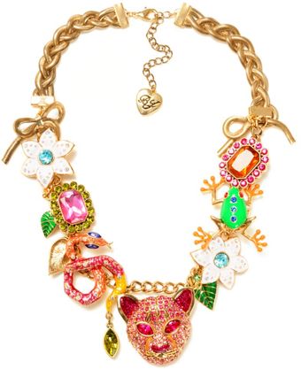 Betsey Johnson Tiger Multi Charm Frontal Statement Necklace - Lyst