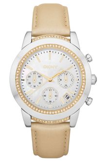 DKNY Womens Chronograph Champagne Leather Strap Watch  - Lyst