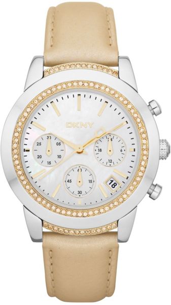 Dkny Womens Chronograph Champagne Leather Strap Watch  in Beige (champagne) - Lyst
