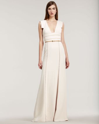 Elie Saab Stretch Crepe Capsleeve Gown - Lyst