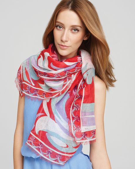 Emilio Pucci Tropicana Oblong Casual Scarf in Red (coral red) - Lyst