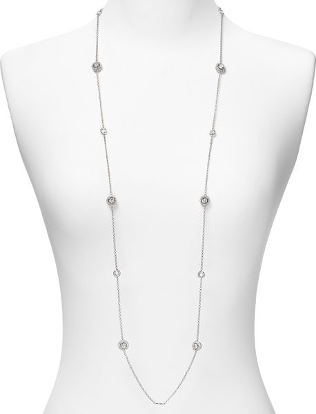 Nadri Pave Rhodium Plated Framed Station Necklace in Silver - Lyst