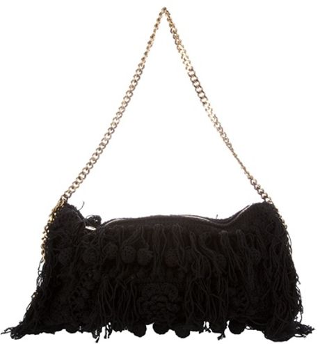 Stella Mccartney Falabella Fringed Shoulder Bag in Black - Lyst