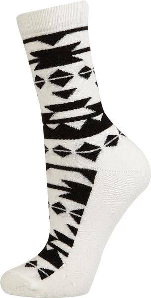 Topshop Black Aztec Ankle Socks in Black - Lyst