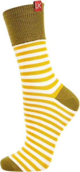 Topshop Urban Knit Stripe Ankle Socks in Green (khaki) - Lyst