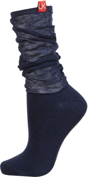 Topshop Urban Knit Slouch Ankle Socks in Blue (navy blue) - Lyst