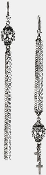 Betsey Johnson Black Label Linear Skull Earrings - Lyst