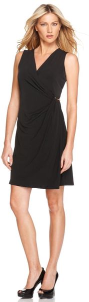  Sleeveless Surplice V Neck Pleated Hardware A Line 