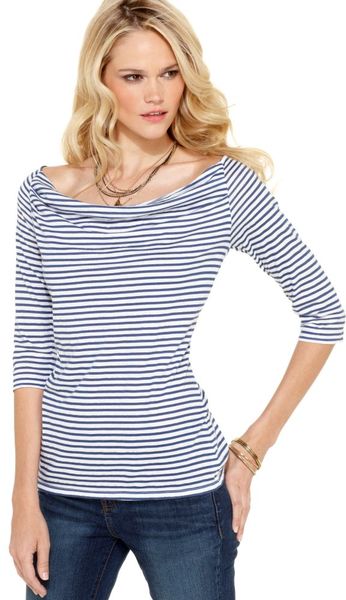 Calvin Klein Jeans Three Quarter Sleeve Striped Boatneck in Blue (black) - Lyst