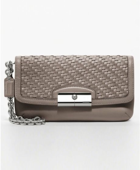 Coach Kristin Woven Leather Fashion Wristlet in Gray (silver/mushroom) - Lyst