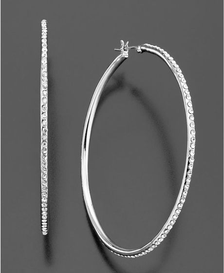 Lauren By Ralph Lauren Silvertone Crystal Accent Hoop in Gray (steel) - Lyst