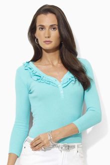 Lauren by Ralph Lauren Rosie Three Quarter Sleeve Ruffle Scoopneck - Lyst