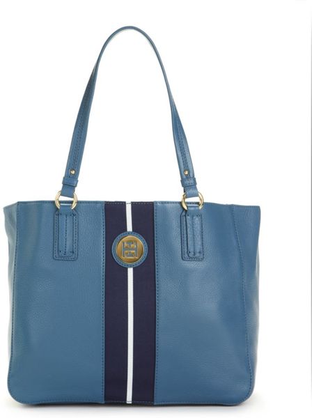Tommy Hilfiger Pebble Leather Logo Tote in Blue - Lyst