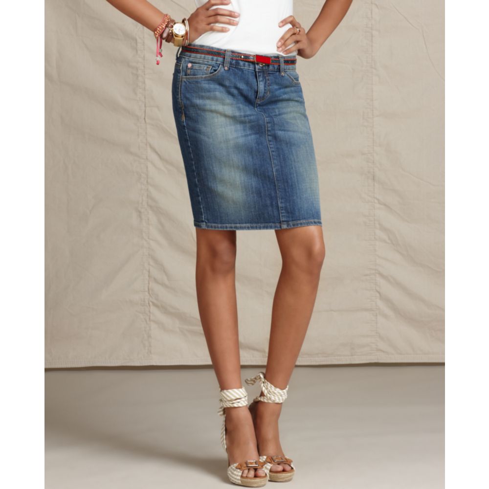 blue jean fitted skirt