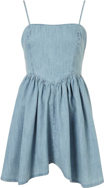 Topshop Bleached Denim Strappy Dress - Lyst