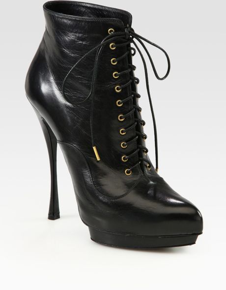 Alexander Mcqueen Leather Laceup Platform Ankle Boots in Black - Lyst